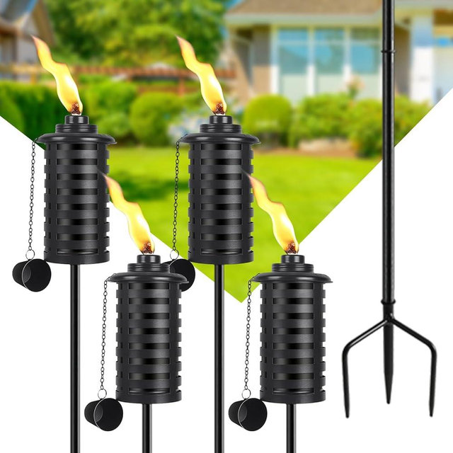 SNOGSWOG Citronella Torches for Outside Set of 4, 16 Oz Outdoor Garden Torches with 3-Prong Grounded Stake, 59 Inch Metal Torch for Garden Décor, Outside Torches for Backyard, Garden, Patio