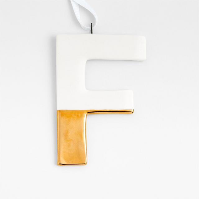 Gold-Dipped Ceramic Letter "F" Monogram Christmas Ornament