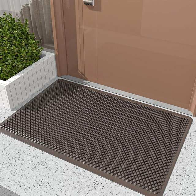 Fowooyeen Outdoor Door Mat, 30'' x 17'' Silicone Scraper, Sturdy Non-Slip Washable Weatherproof Low-Profile Shoe Cleaner for Indoor Entrance, Coffee