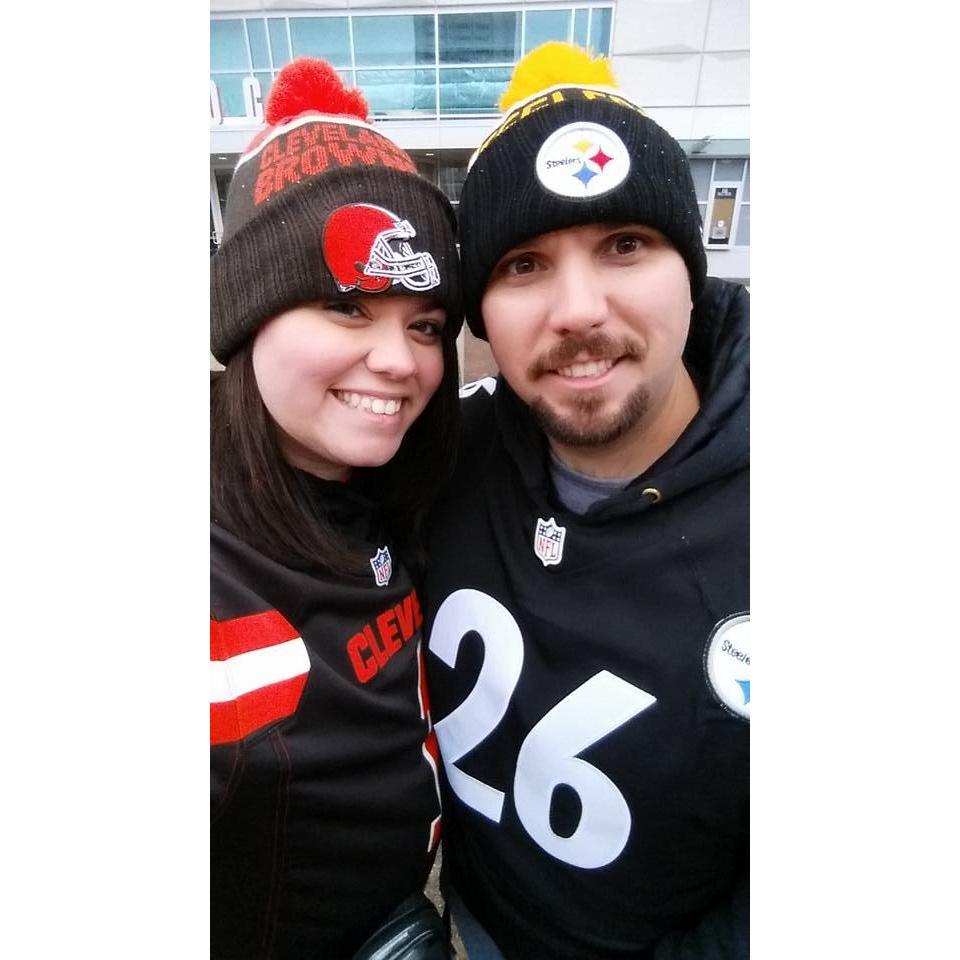 Our first year anniversary, at the Steelers vs Browns game in Cleveland. --January 3, 2016