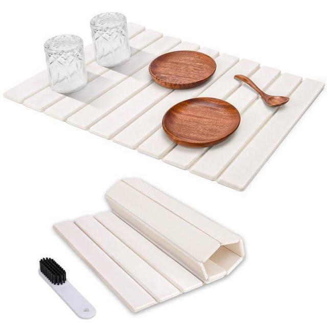 Foldable Stone Dish Drying Mat for Kitchen Counter,24"×16"Fast Dry Pad Absorbent Countertop Mat, Heat-resistant Mat,Diatomaceous Earth Mats,White