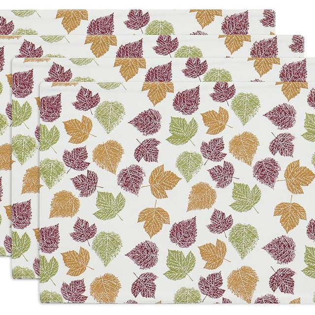 PurpleEssences Maple Leaves Fall Placemats Set of 4, 13x19-In Autumn Fall Table Placemats, Washable Cloth Table Mats, Thanksgiving Placemats for Party Dining Decor, Autumn Leaves