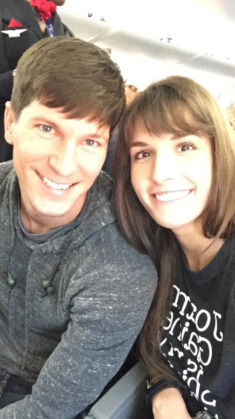 On a flight to move Sydney to NYC for her first traveling work assignment. 12 weeks turned into 10 months but she was more than ready to be back home to Clint and the Razorbacks!