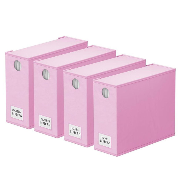 SpaceAid 4 Pack Bed Sheet Organizers and Storage, Foldable Sheet Organizer for Linen Closet, Sheets Set Folder Keeper with Window XL (Queen & King Size) Bedding Container (Pink, 4 Pack)
