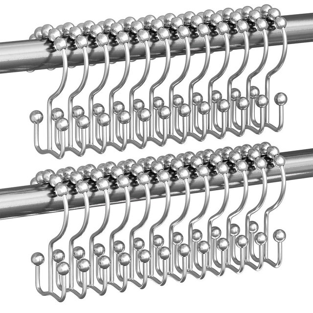 Titanker Shower Curtain Hooks Rings, Rust Resistant Metal Double Glide Shower Hooks Rings for Bathroom Shower Rods Curtains, Set of 24 Hooks - Chrome