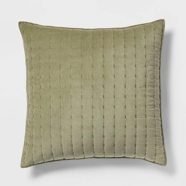 Euro Channel Stitch Velvet Quilt Sham Green - Threshold™