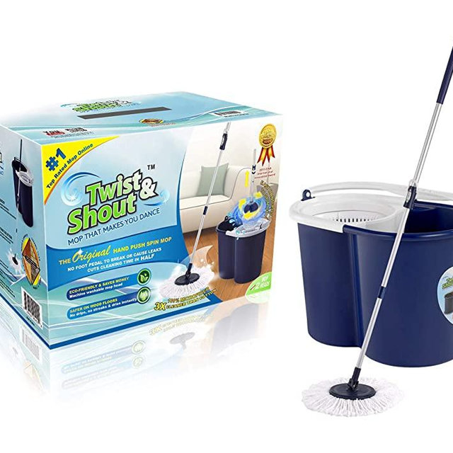 Twist and Shout Mop - Award Winning Original Hand Push Spin Mop - Life Time Warranty (2 Microfiber Mopheads Included)