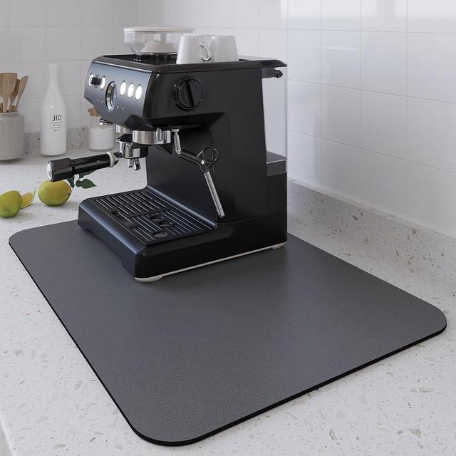 XiFEO Coffee Mat Grey Large Dish Drying Mat for Kitchen Counter, Hide Stain Absorbent Coffee Bar Mat Spill Mat, Coffee Maker Station Pot Mat for Countertops, Coffee Bar Accessories Organizer Decor