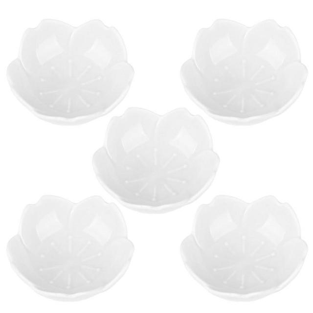 WHJY White Cherry Blossom Dish Set, Cute Pink Ceramic Plates, Sauce/Seasoning Dish, Sushi Dishes, Soy Dipping Bowl, Dessert, Appetizer Plates, Serving Dish for Kitchen Home – Set of 5