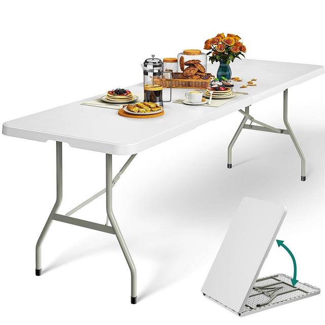 YITAHOME 8FT Folding Tables, Heavy Duty Folding Table with Carrying Handle, Plastic Fold up Table for Outdoor Camping Picnic Parties/Indoor Events, White