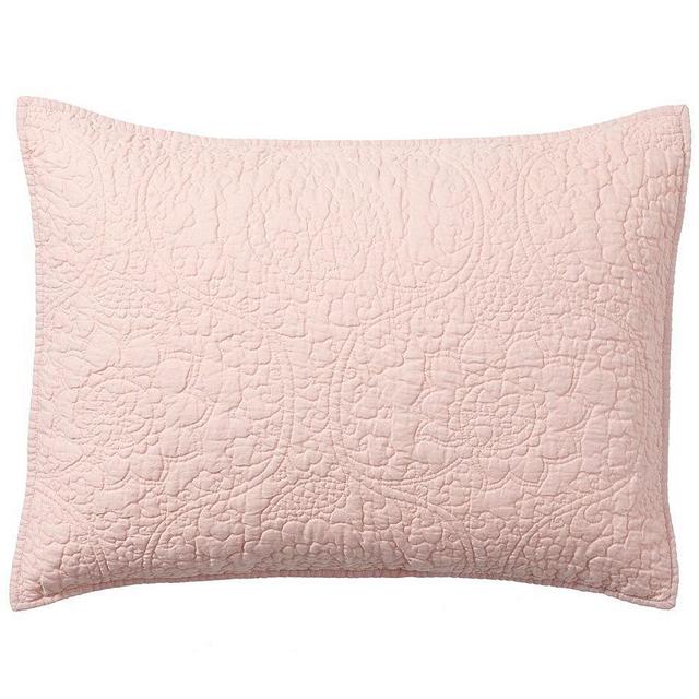 Belgian Flax Linen Floral Stitch Sham, Standard, Soft Rose