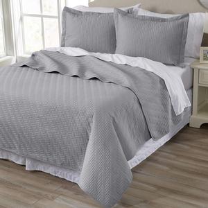Emerson Collection 3-Piece Luxury Quilt Set with Shams. Soft All-Season Microfiber Bedspread and Coverlet in Solid Colors. By Home Fashion Designs Brand. (King, Pewter)