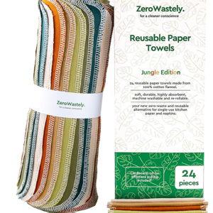 Reusable Paper Towels - Value Pack of 24 Paperless Paper Towels! - 100% Cotton, Super Soft, Absorbent, Washable and Made To Last