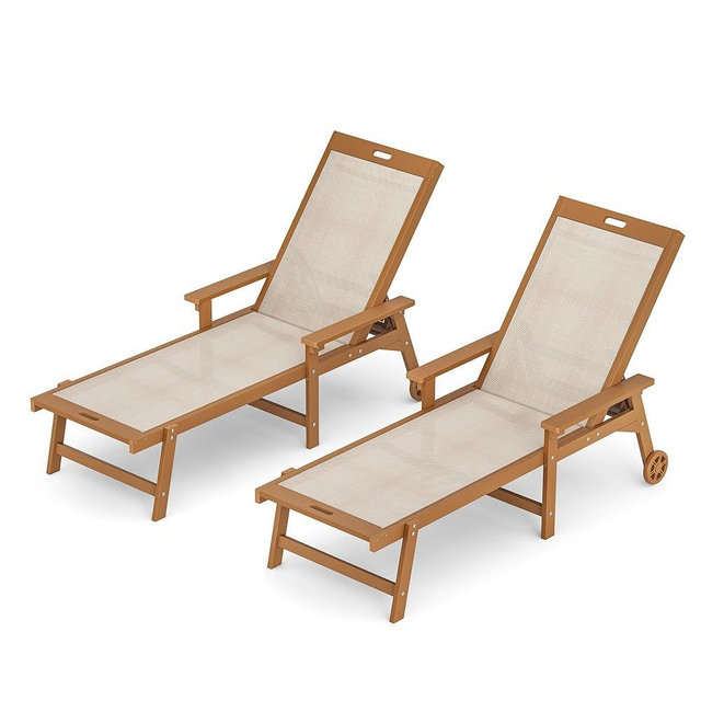 LUE BONA Chaise Lounge Chair Outdoor Set of 2, HDPS and HDPE Wicker Chaise Lounger with 5 Positions, Pool Lounge Chairs with Wheels and Adjustable Backrest for Patio, Poolside, Deck, Backyard