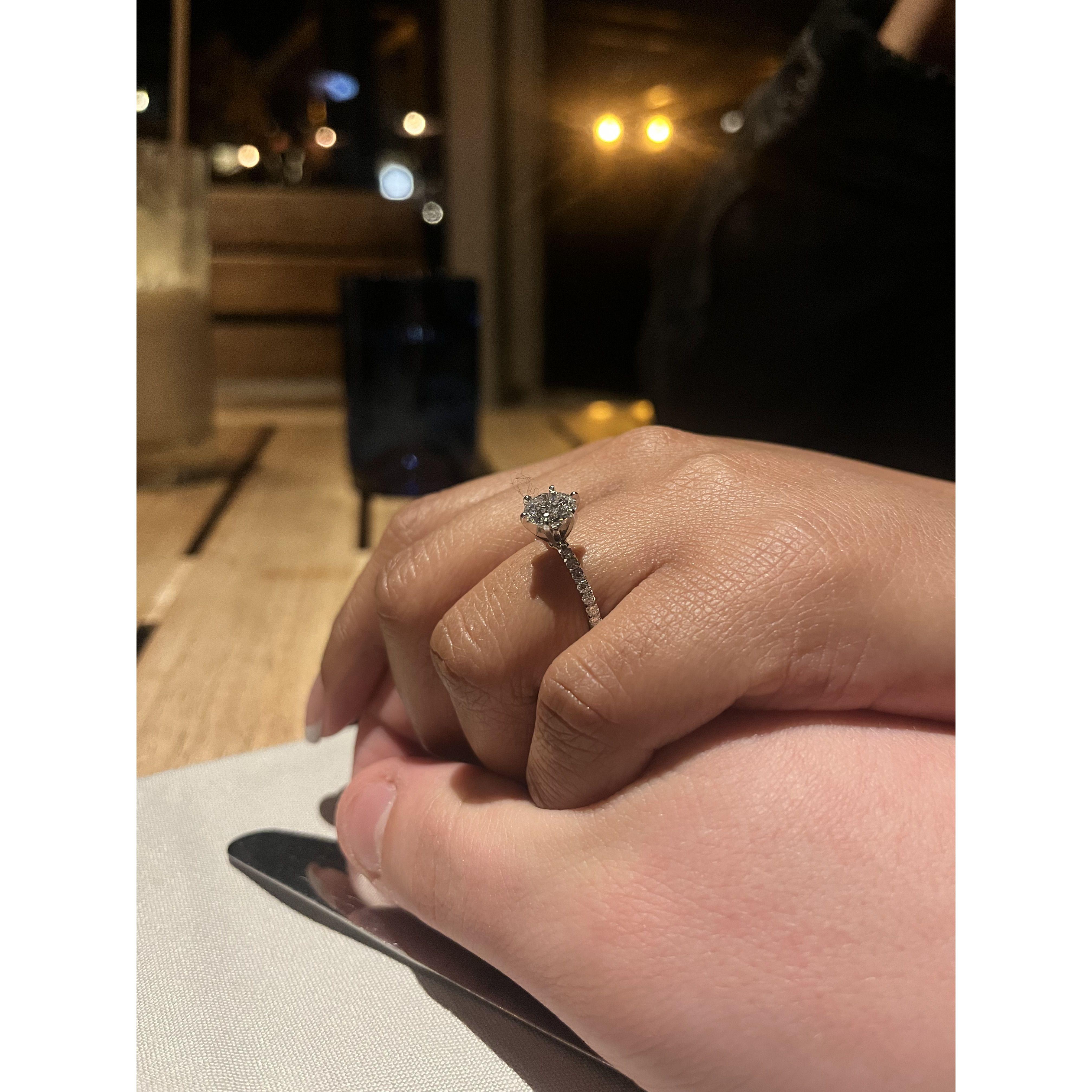 (November 26, 2024):  We went back to Jakes in del mar to end off the night. A beautiful photo of Joysinet's ring!