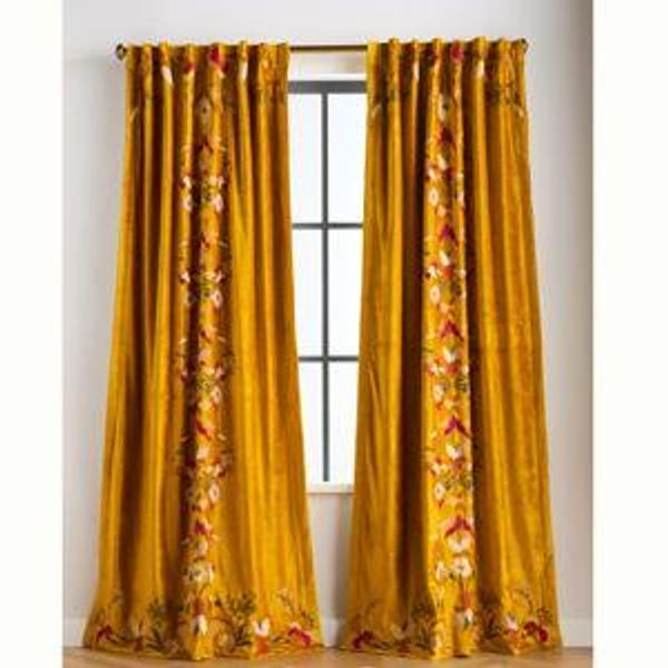 Fiori Velvet Embroidered Floral Blackout Curtain, 84 x 50"
