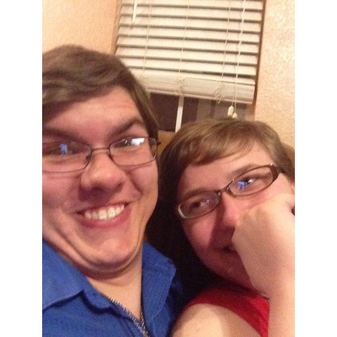 Austin and Joplyn at her dad's house in 2016. They've always been a couple of goobers.
