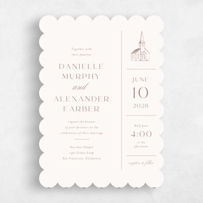 Brown Scalloped Wedding Invitation - Classic Chapel Classic