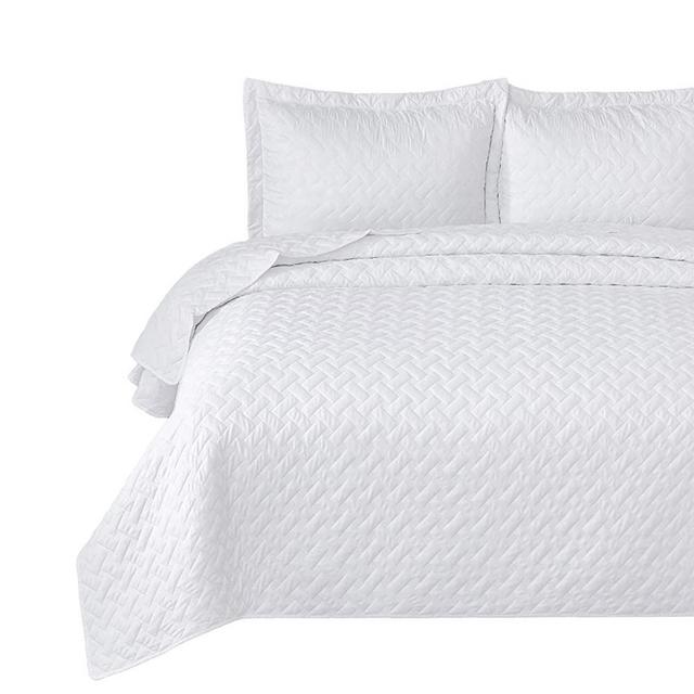 Bedsure Quilt Set White Full/Queen Size (90x96 inches) - Basket Weave Pattern Bedspread - Soft Microfiber Lightweight Coverlet for All Season - 3 Pieces (Includes 1 Quilt, 2 Shams)