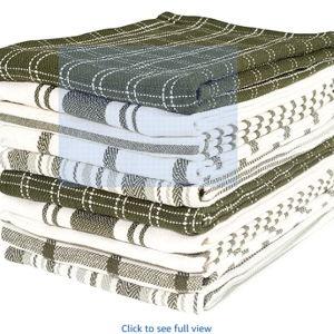 KAF Home Assorted Flat Kitchen Towels - Set of 10, 18 x 28 Inch (Olive)