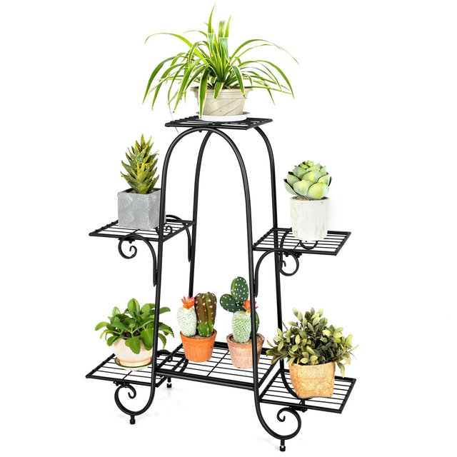 Tangkula 6 Tier Vertical Metal Corner Plant Stand Flower Pots Display Rack Storage Shelf Decorative Planter for Garden