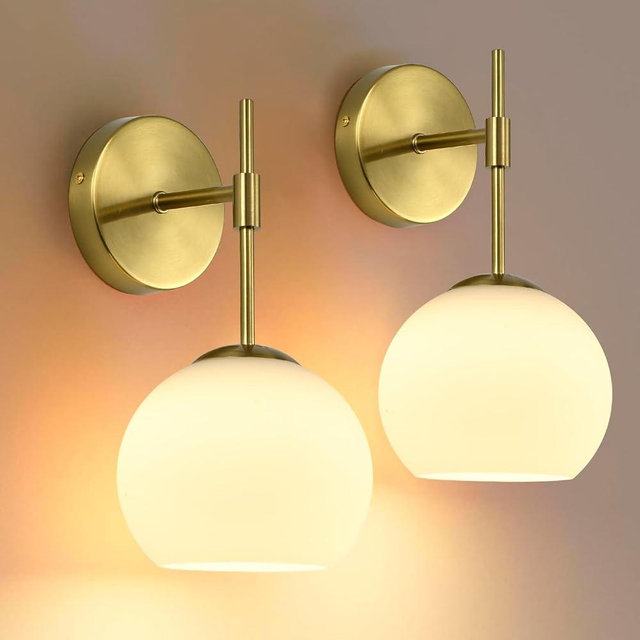 NOVCAND Battery Operated Wall Sconces Set of 2, Rechargeable Wall Lights with Frosted Glass Shade, 12 RGB and 3CCT Dimmable, Wall Lamps with Remote for Bedroom Living Room Hallway, Gold