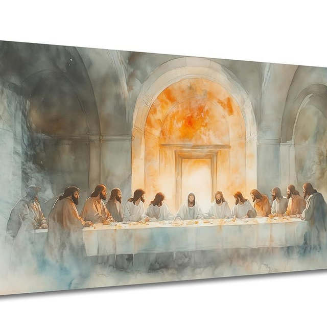 WAXWHELK The Last Supper Canvas Wall Art for Dining Room, Modern Religious Jesus Christian Painting Poster, Restaurant Wall Decor Picture Print, 24L x 12W