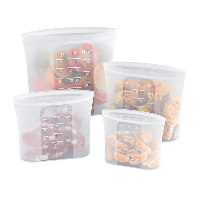 Bangp Premium Silicone Reusable Food Storage Bags,4 Pack(100oz, 50oz, 30oz,15oz),New Generation Stand Up Zip Freezer Bags,Sandwich Snack Bags,Multi-Use Food Storage Containers,Leak-free,Microwave Safe