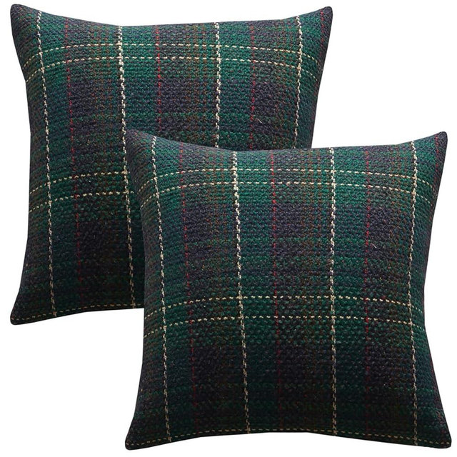 LOHDALOLF Green Plaid Pillow Covers 20x20 inch Set of 2 Knitting Tartan Pillow Cases Winter Xmas Farmhouse Cushion Covers for Sofa Bed