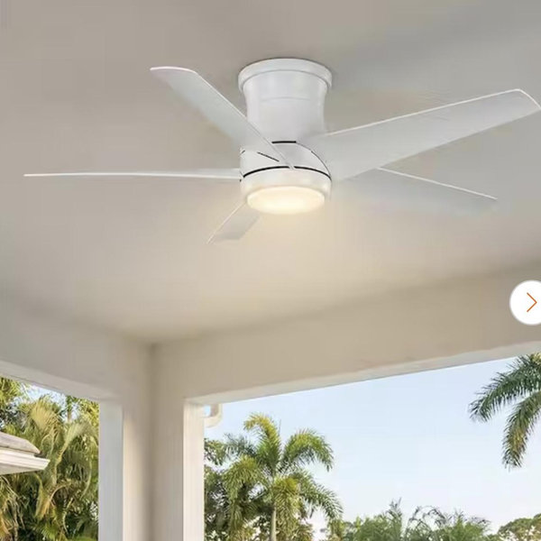 Hampton Bay Mena 44 in. White Color Changing Integrated LED Indoor/Outdoor Matte White Hugger Ceiling Fan with Light Kit and Remote 92401