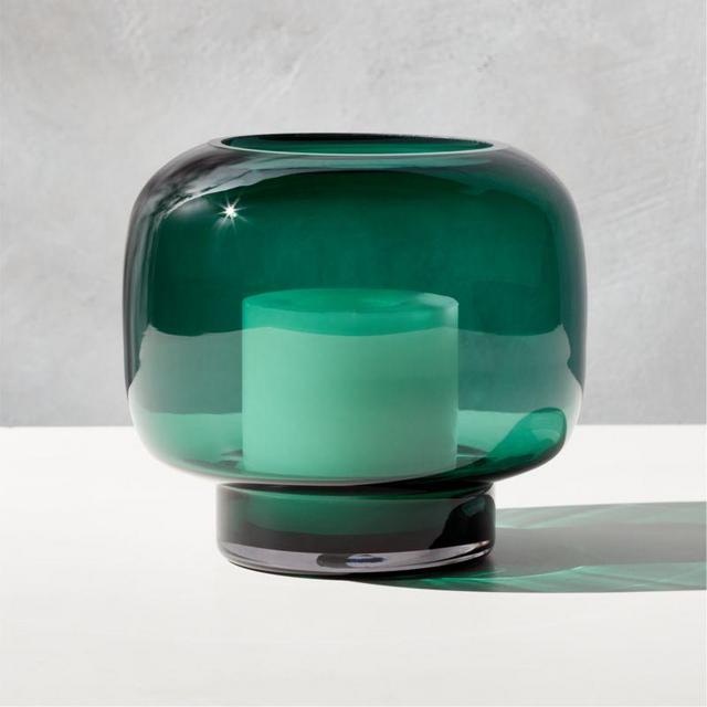 Coco Round Forest Green Glass Hurricane Candle Holder Large