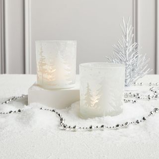 White Frosted Tree Votive, Set of 4