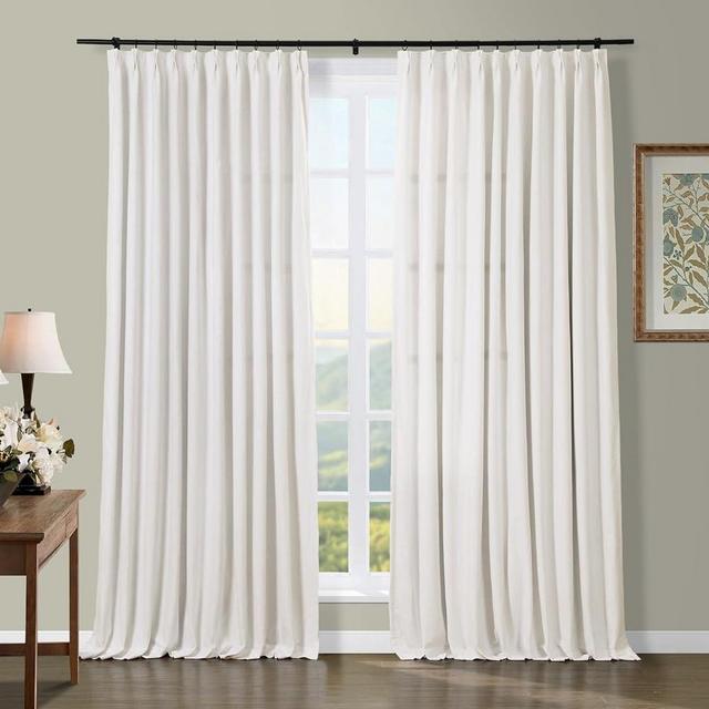 TWOPAGES Cotton Curtain 102 Inches Long Beige White Pinch Pleat Curtain Lightweight Bedroom Living Room Window Treatment Curtain for Traverse Rod Pure Cotton (1 Panel, 52Wx102L)