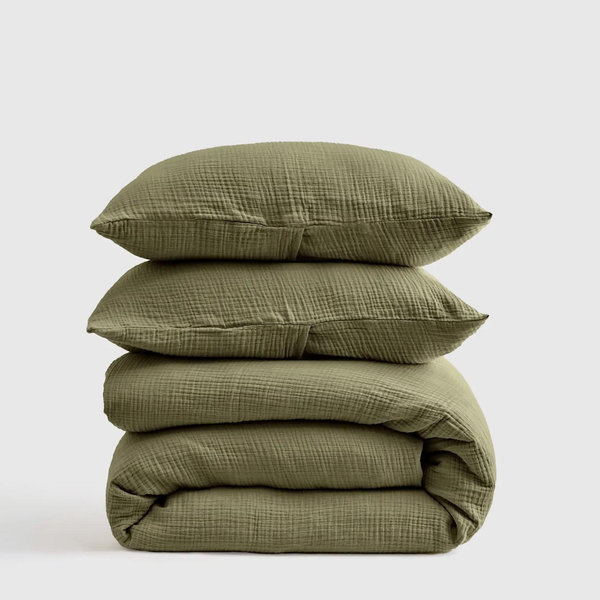 Organic Airy Gauze Duvet Cover Set in Olive (King/Cal King)