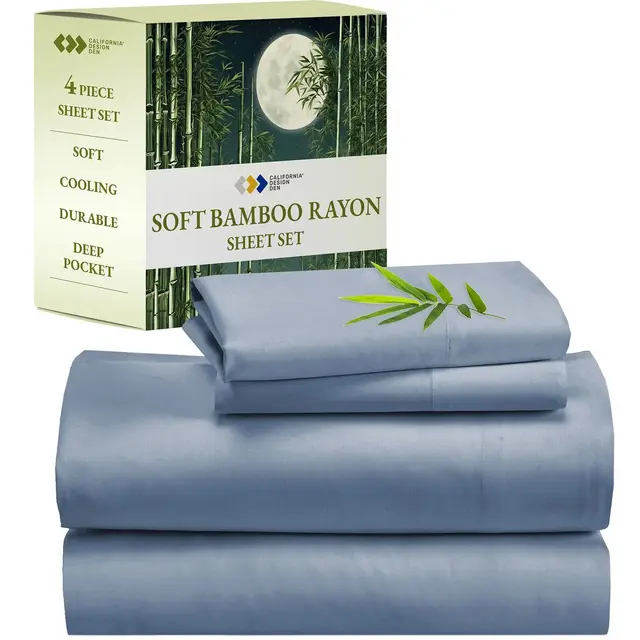 Soft Silk-Like Cooling Bed Sheets, Deep Pocket Sheets Set by California Design Den - Blue Hydrangea, Queen