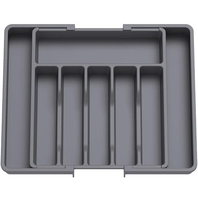 Lifewit Silverware Drawer Organizer, Expandable Utensil Tray for Kitchen, BPA Free Flatware and Cutlery Holder, Adjustable Plastic Storage for Spoons Forks Knives, Large, Dark Gray