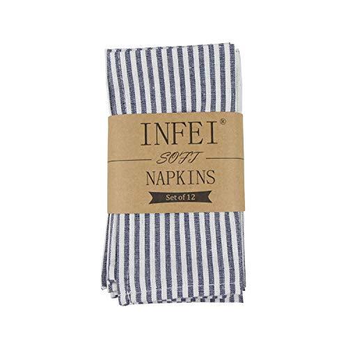 INFEI Soft Plain Striped Linen Cotton Dinner Cloth Napkins - Set of 12 (40 x 30 cm) - for Events & Home Use (Brown)