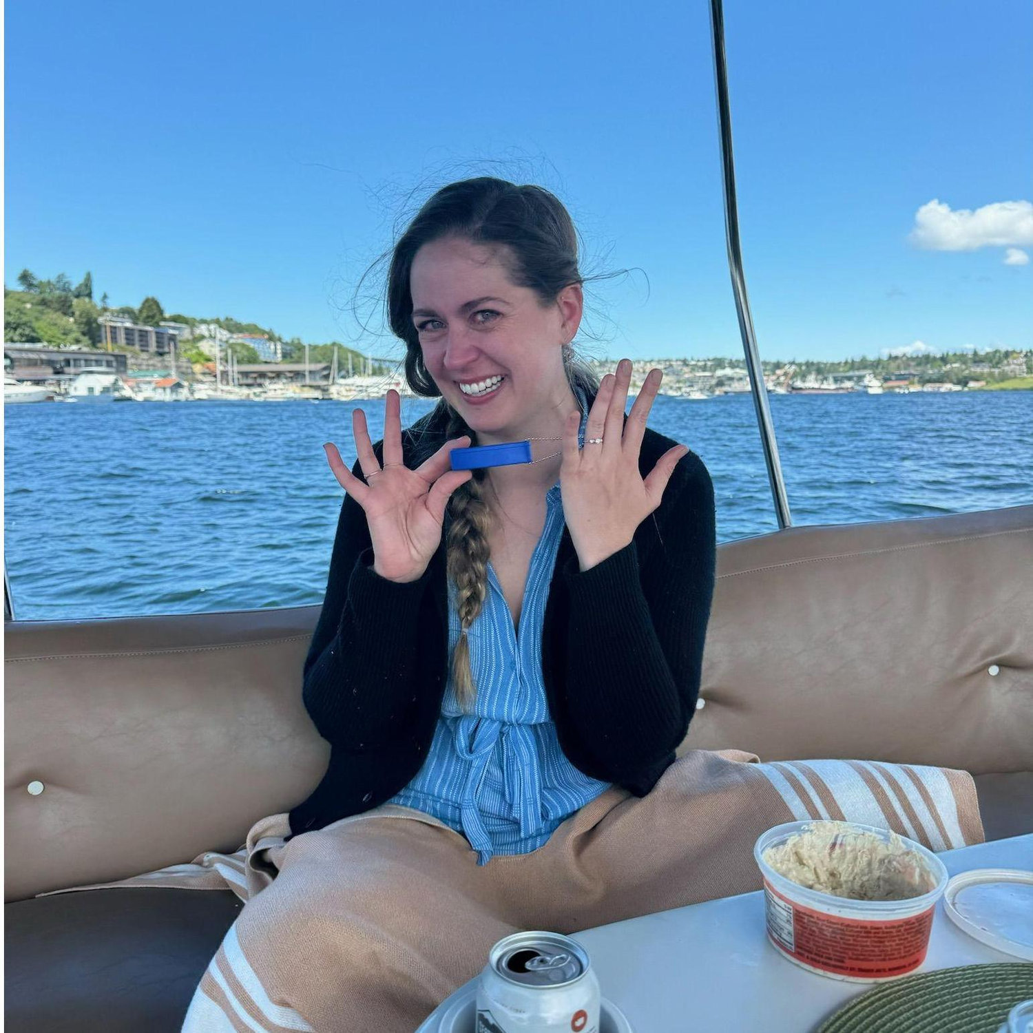 Stephen didn't want to lose Great Grandma Madalen "Meg"'s 100+ year old ring, so he attached a floatie to it. It remained on the entirety of the boat ride, as I was TERRIFIED. Ecstatic, but terrified.