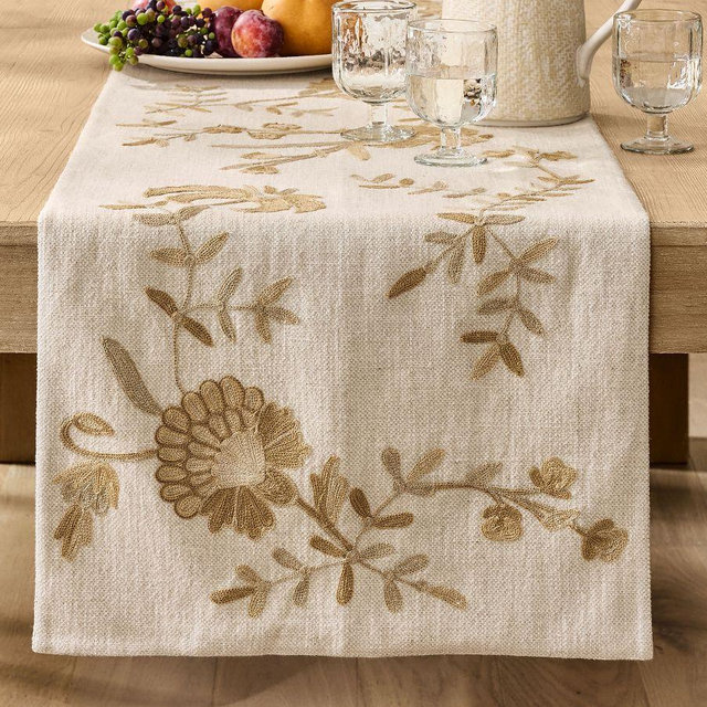Liana Crewel Embroidered Table Runner, 18" x 108" - Neutral