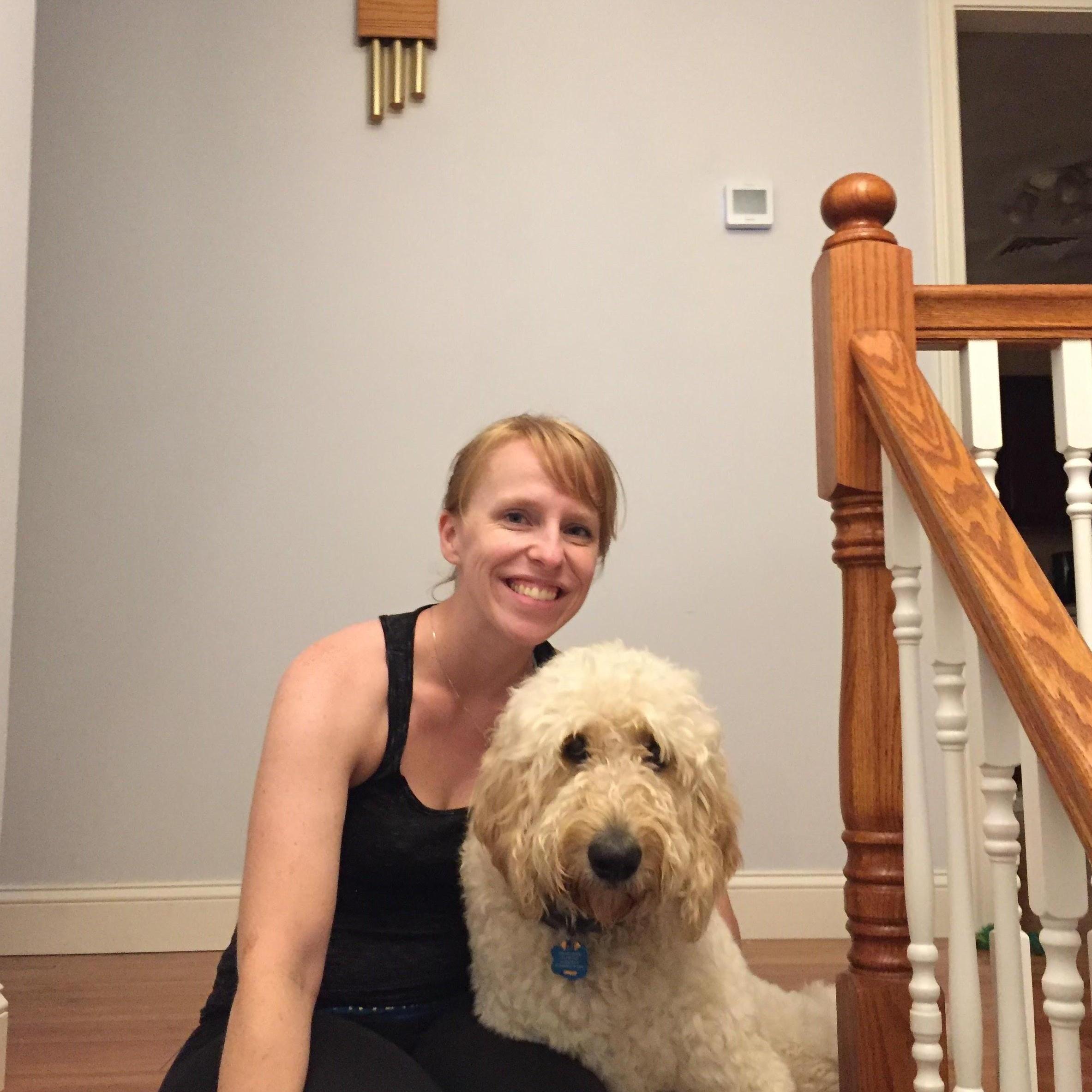 Sitting on the stair in our home.