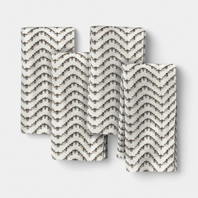 4Pk Cotton Napkins Black/Cream Wave - Threshold™