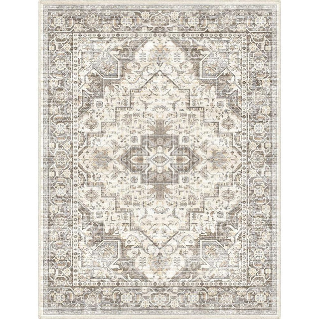 phonzenuo Washable Vintage Area Rug 8x10，Printed Vintage Home Decor, Floor Decoration Carpet Mat，Thin Rug for Living Room, Distressed Oriental Reto Indoor Floor Carpet Rug (Brown Beige 8x10)