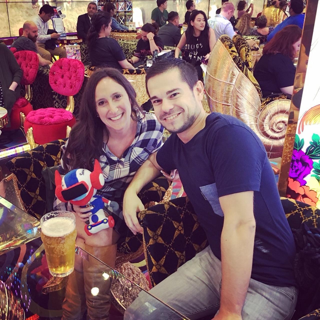 Still smiling at the Robot Restaurant without sleep