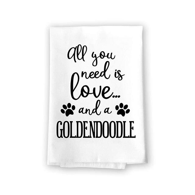 Honey Dew Gifts Funny Towels, All You Need is Love and a Goldendoodle Kitchen Towel, Dish Towel, Kitchen Decor, Multi-Purpose Pet and Dog Lovers Kitchen Towel, 27 inch by 27 inch Towel