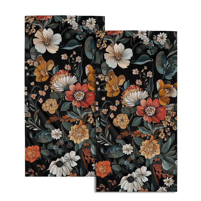 Vintage Floral Hand Towels Set of 2 Boho Flower Dish Towels Soft Bath Towels Absorbent Guest Face Towel for Gym Kitchen Home Bathroom Decor