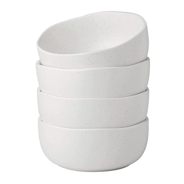 AmorArc Speckled Cereal Bowls Set for Kitchen, 28oz Large Ceramic Soup Bowls Set of 4 for Cereal Soup Salad Noodle Snacks, Modern Kitchen bowls with Wavy Rim, Chip-Resistant, Matt White
