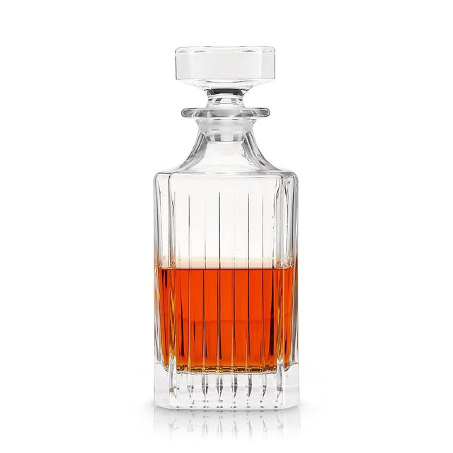 Viski Reserve European Crystal Liquor Decanter - Cut Crystal Carafe with Stopper European Made Home Bar Glassware for Whiskey, Vodka, Gin, 28 Oz - Set of 1