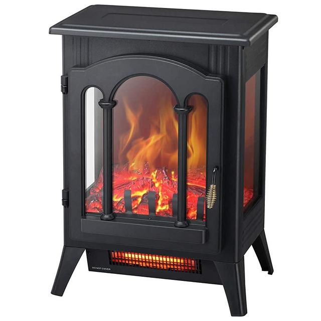Kismile 3D Infrared Electric Fireplace Stove, Freestanding Fireplace Heater With Realistic Flame Effects, Portable Indoor Space Heater With Overheating Safety System, Adjustable Brightness (16.3 inch)