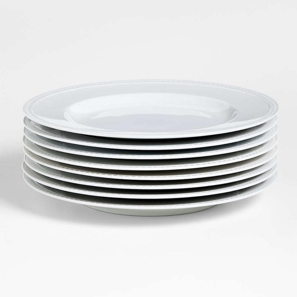 Staccato White Porcelain Dinner Plates, Set of 8