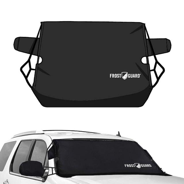 FrostGuard Vortex | Full-Coverage Car Windshield Cover for Ice and Snow, XL Size (Black) - Wiper Blade + Side Mirror Covers - Fit-Fast Straps, Security Panels + Storage Pouch - for Trucks and SUVs